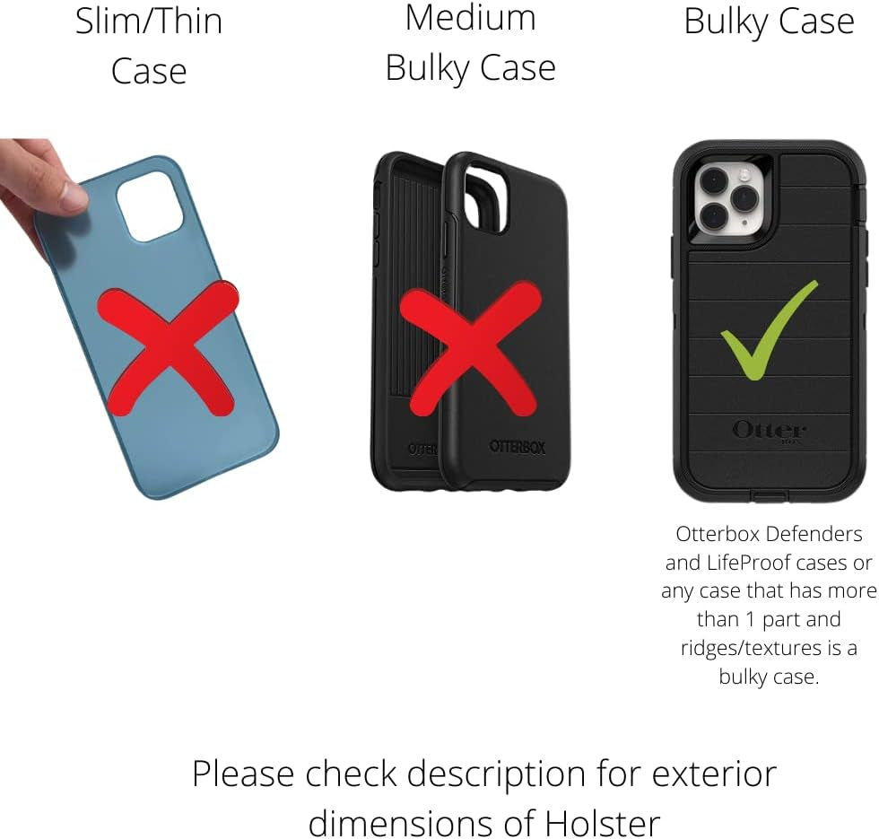 Belt Clip Case Compatible with Apple Iphone 8 & Iphone 7 Fits W/Ob Defender or Bulky Cases, Black Vertical Holster Nylon Pouch with Heavy Duty Rotating Belt Clip