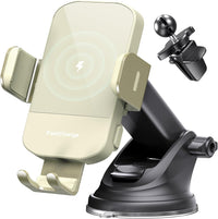 Wireless Car Charger, 15W Fast Charging Auto Clamping Car Charger Phone Mount Phone Holder Fit for Iphone 15 14 13 12 11 Pro Max Xs, Samsung Galaxy S25 Ultra S24 S23 S22, S21, S20, Green