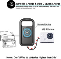 Waterproof IP67 Motorcycle Phone (4.7"-6.1") Mount Wireless/Usb C Charger Handlebar Cellphone Holder 360 Rotation Work by Wiring to 12/24V Vehicles or Plugging to USB a Sockets
