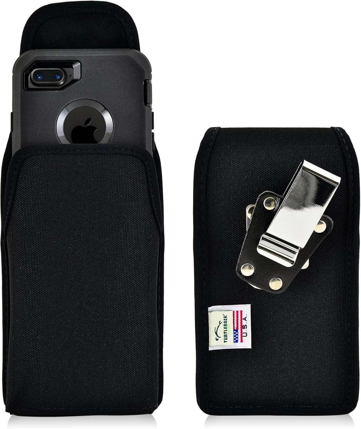 Belt Clip Case Compatible with Apple Iphone 8 & Iphone 7 Fits W/Ob Defender or Bulky Cases, Black Vertical Holster Nylon Pouch with Heavy Duty Rotating Belt Clip