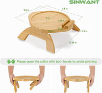 Couch Arm Table, Bamboo round Sofa Clip on Tray with 360° Phone Holder,Foldable Couch Armrest Table Eating on Chair Recliner for Snack Drink