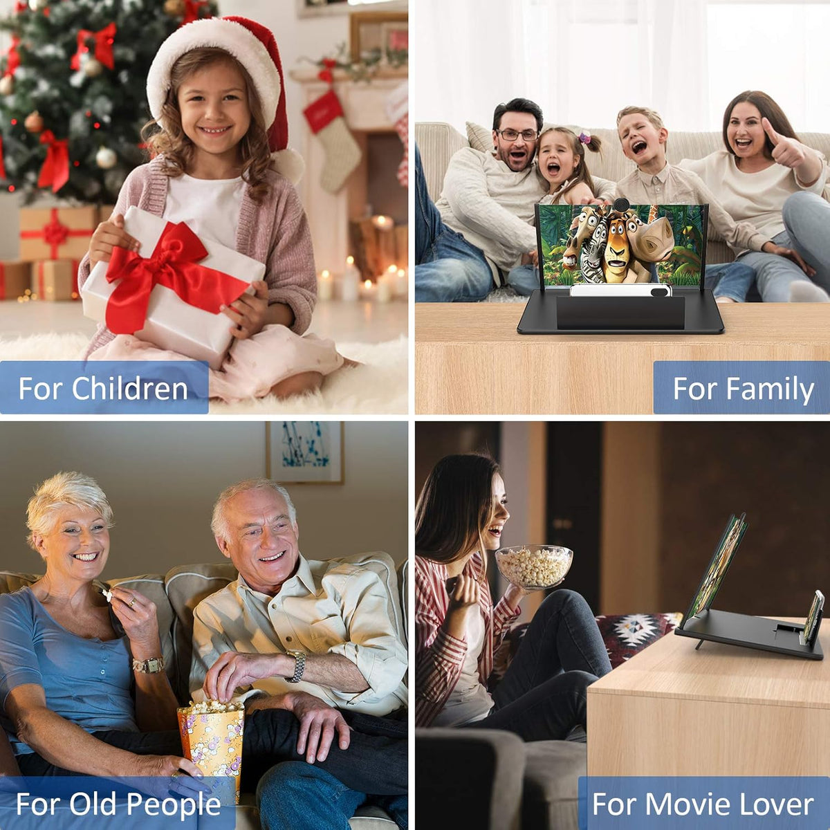 12" Screen Magnifier for Cell Phone, 3D HD Magnifying Projector Screen Enlarger for Movies, Videos and Gaming, Foldable Phone Stand with Screen Amplifier,Compatible with All Smartphones