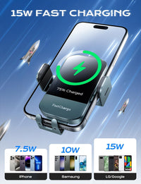 Wireless Car Charger, 15W Fast Charging Auto Clamping Car Charger Phone Mount Phone Holder Fit for Iphone 15 14 13 12 11 Pro Max Xs, Samsung Galaxy S25 Ultra S24 S23 S22, S21, S20, Green