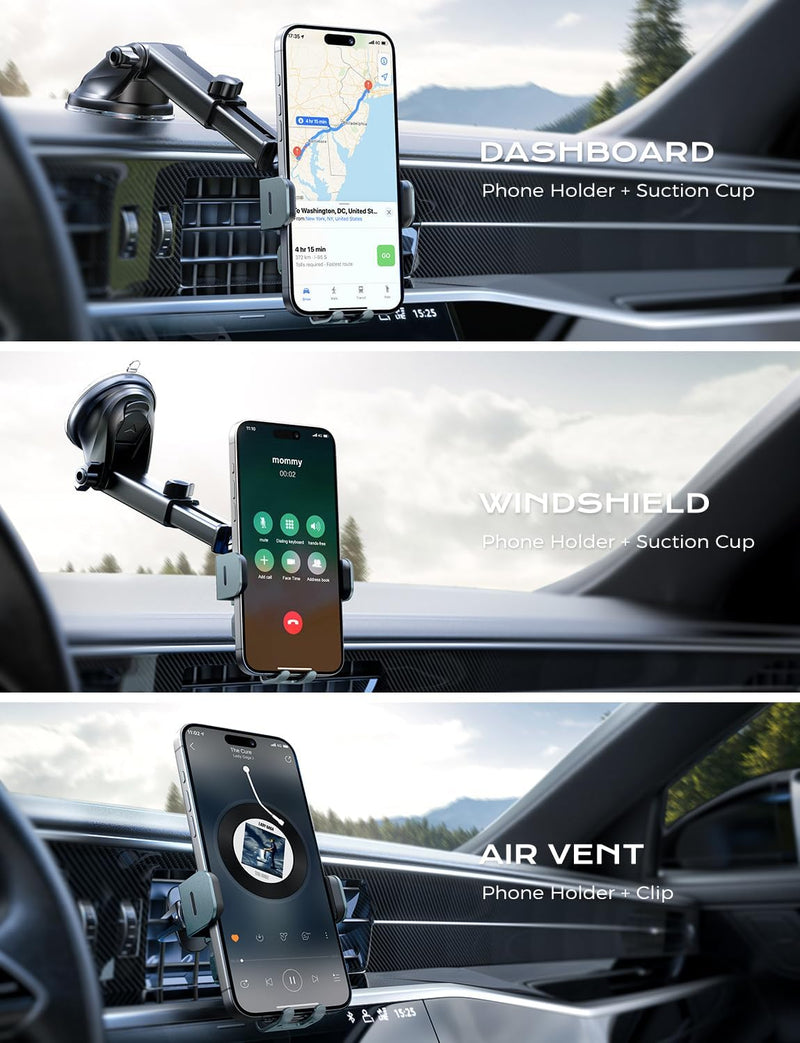 Wireless Car Charger, 15W Fast Charging Auto Clamping Car Charger Phone Mount Phone Holder Fit for Iphone 15 14 13 12 11 Pro Max Xs, Samsung Galaxy S25 Ultra S24 S23 S22, S21, S20, Green