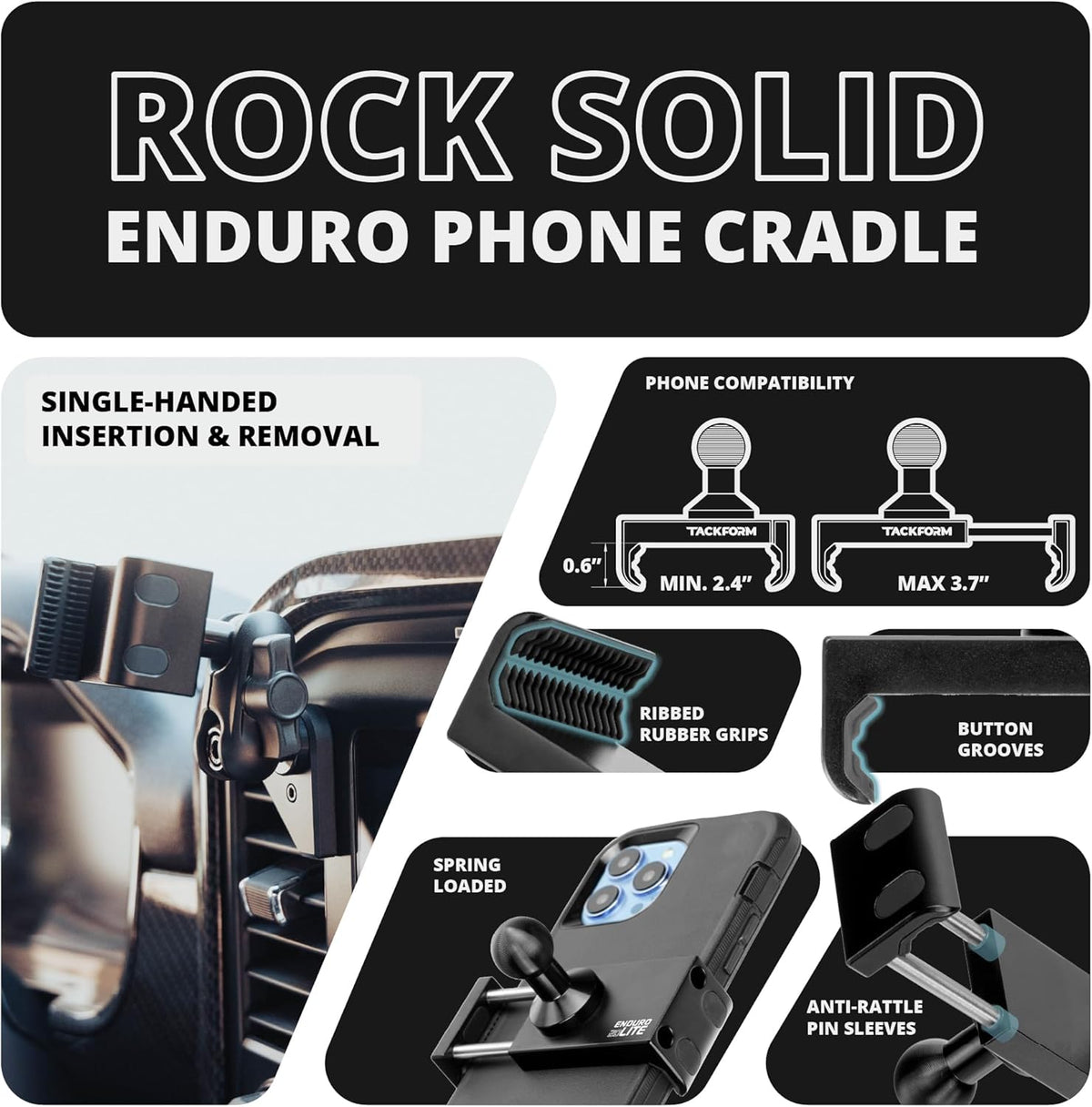 Link Vent Mount Universal Phone Holder - Compatible with 2021-2025 Ford F150 & Raptor, 2023-2025 Ford Super Duty | Aluminum | Zero Slip, Anti-Scratch | 2" Arm | Black