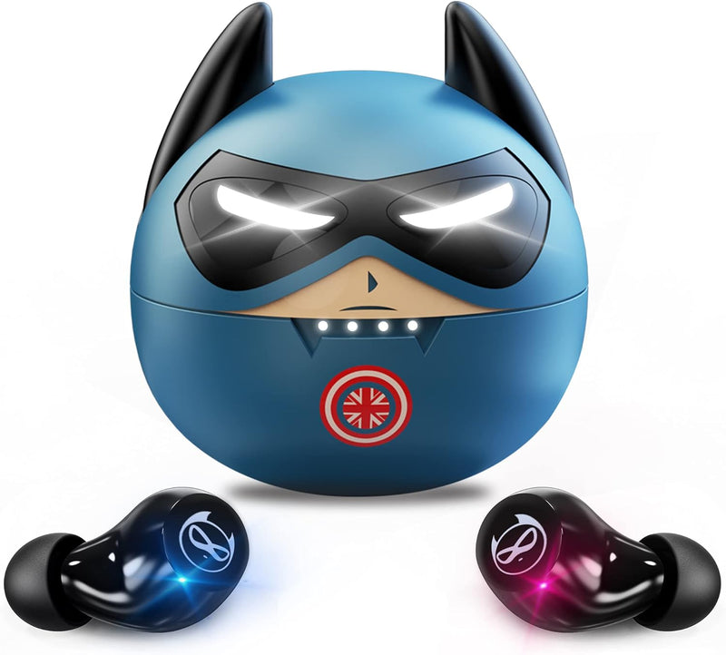 Wireless Earbuds, True Wireless Stereo Headphones Dual Mic Sweat-Proof Bluetooth 5.1 Headset with Blue Captain Design Charging Case, In-Ear Noise Reduction Sports Earphone for Youth Guys.