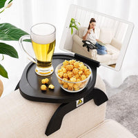 Couch Arm Table, Bamboo round Sofa Clip on Tray with 360° Phone Holder,Foldable Couch Armrest Table Eating on Chair Recliner for Snack Drink