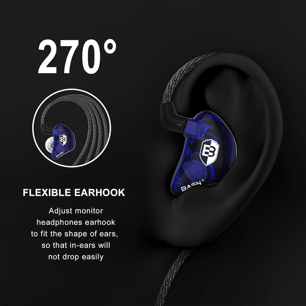 Bsinger PRO In-Ear Monitors Hybrid Dynamic Dual Drivers Two Detachable MMCX Cables Musicians In-Ear Earbuds Headphones (Blue)