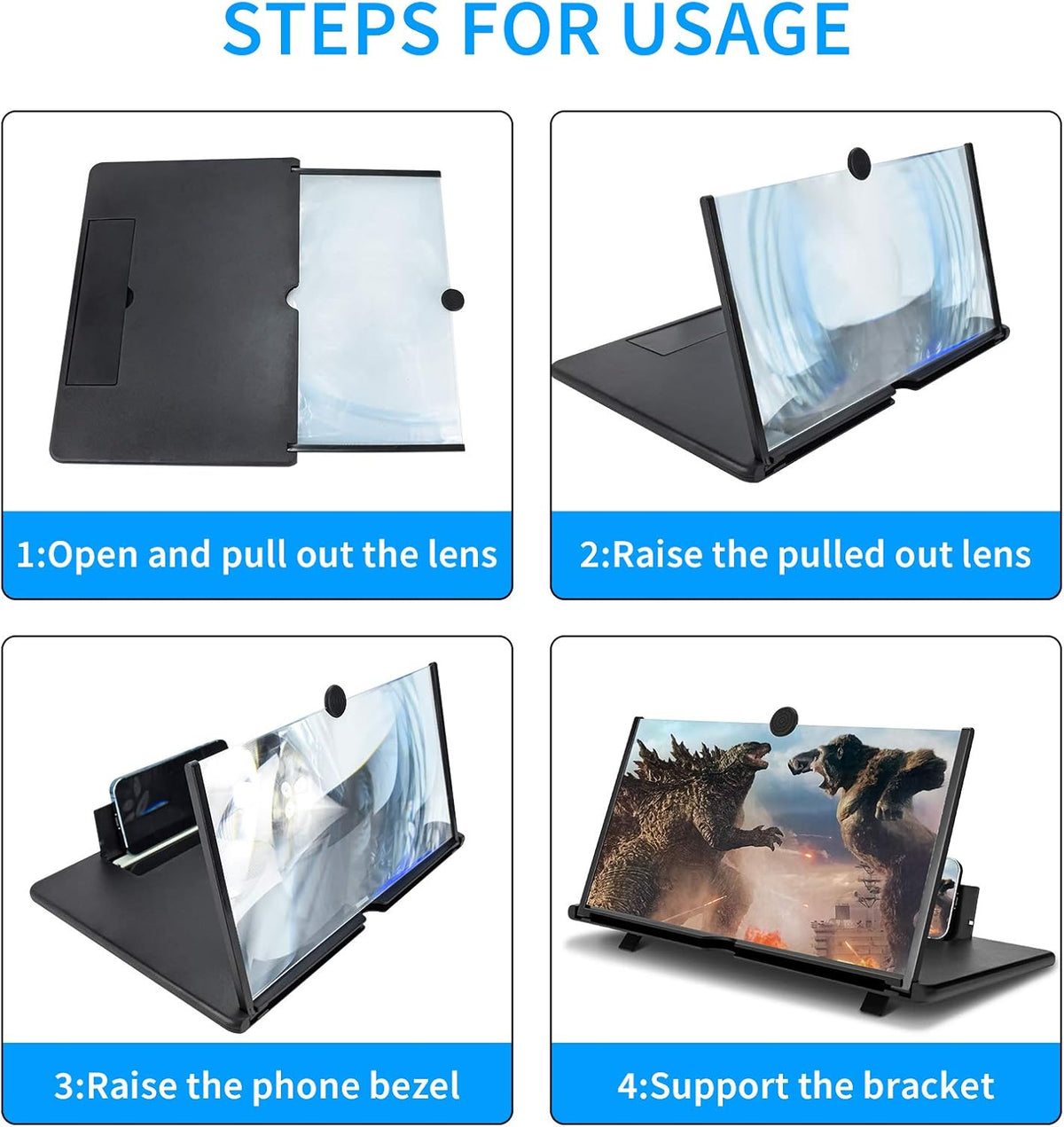 For 16 Inch Phone Screen Magnifier, HD Mobile Phone Screen Amplifier Pulling-Out Movie Video Enlarger Eye Protection with Foldable Stand Holder for All Smartphones-Black