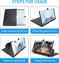 For 16 Inch Phone Screen Magnifier, HD Mobile Phone Screen Amplifier Pulling-Out Movie Video Enlarger Eye Protection with Foldable Stand Holder for All Smartphones-Black