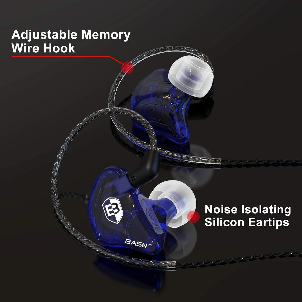 Bsinger PRO In-Ear Monitors Hybrid Dynamic Dual Drivers Two Detachable MMCX Cables Musicians In-Ear Earbuds Headphones (Blue)
