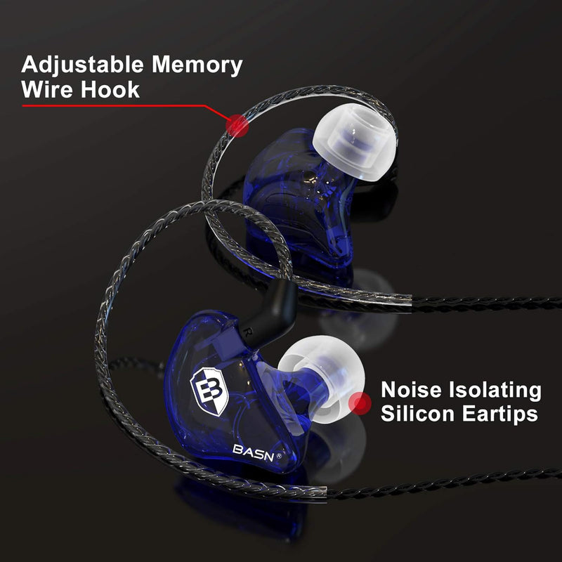 Bsinger PRO In-Ear Monitors Hybrid Dynamic Dual Drivers Two Detachable MMCX Cables Musicians In-Ear Earbuds Headphones (Blue)