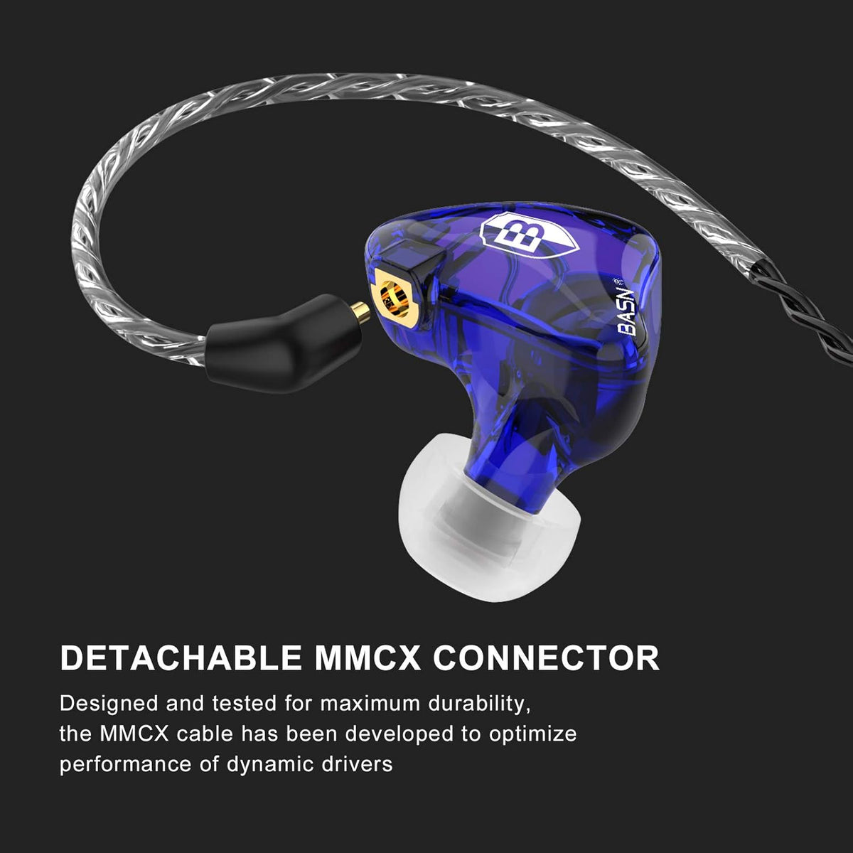 Bsinger PRO In-Ear Monitors Hybrid Dynamic Dual Drivers Two Detachable MMCX Cables Musicians In-Ear Earbuds Headphones (Blue)