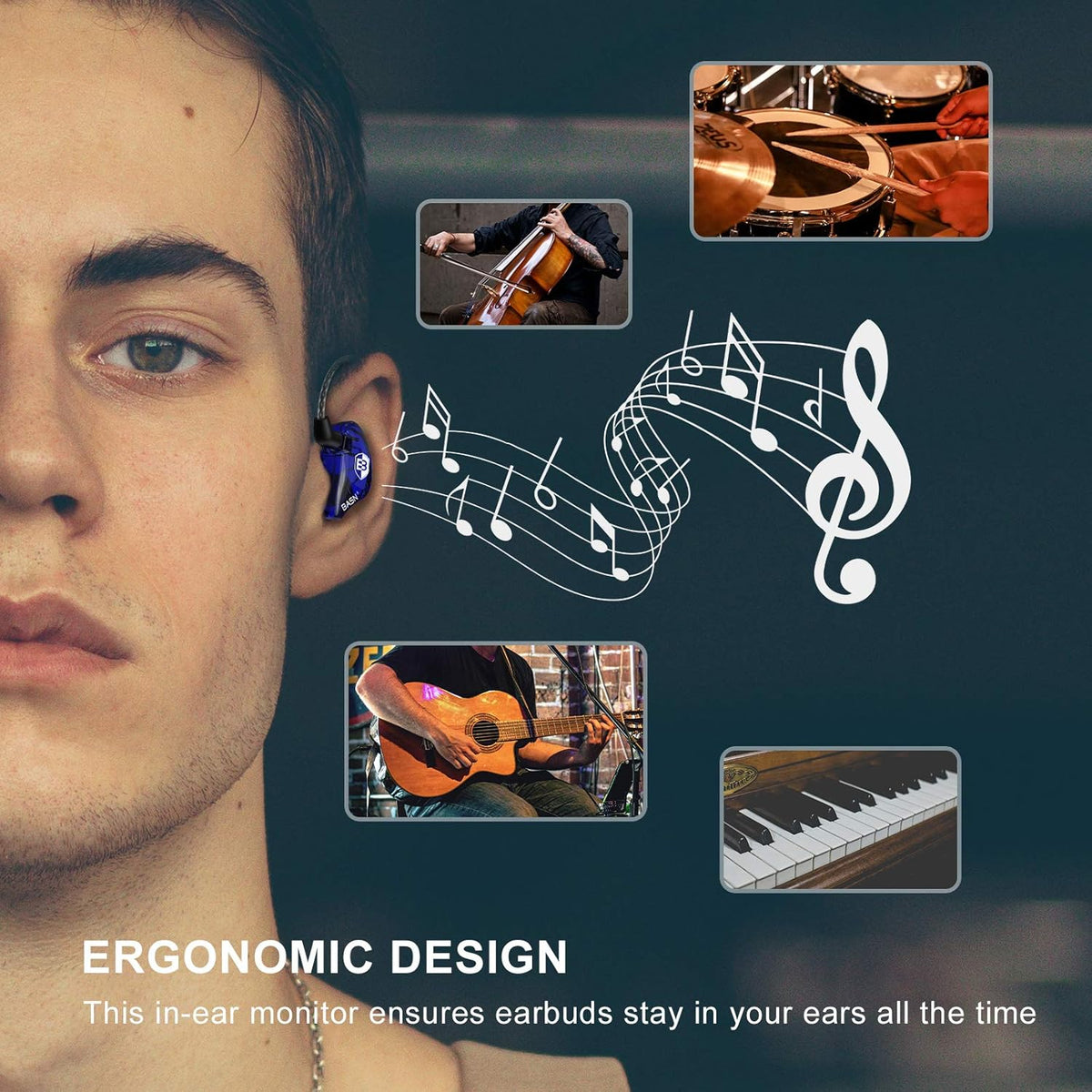 Bsinger PRO In-Ear Monitors Hybrid Dynamic Dual Drivers Two Detachable MMCX Cables Musicians In-Ear Earbuds Headphones (Blue)