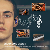Bsinger PRO In-Ear Monitors Hybrid Dynamic Dual Drivers Two Detachable MMCX Cables Musicians In-Ear Earbuds Headphones (Blue)