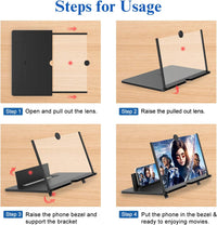 12" Screen Magnifier for Cell Phone, 3D HD Magnifying Projector Screen Enlarger for Movies, Videos and Gaming, Foldable Phone Stand with Screen Amplifier,Compatible with All Smartphones