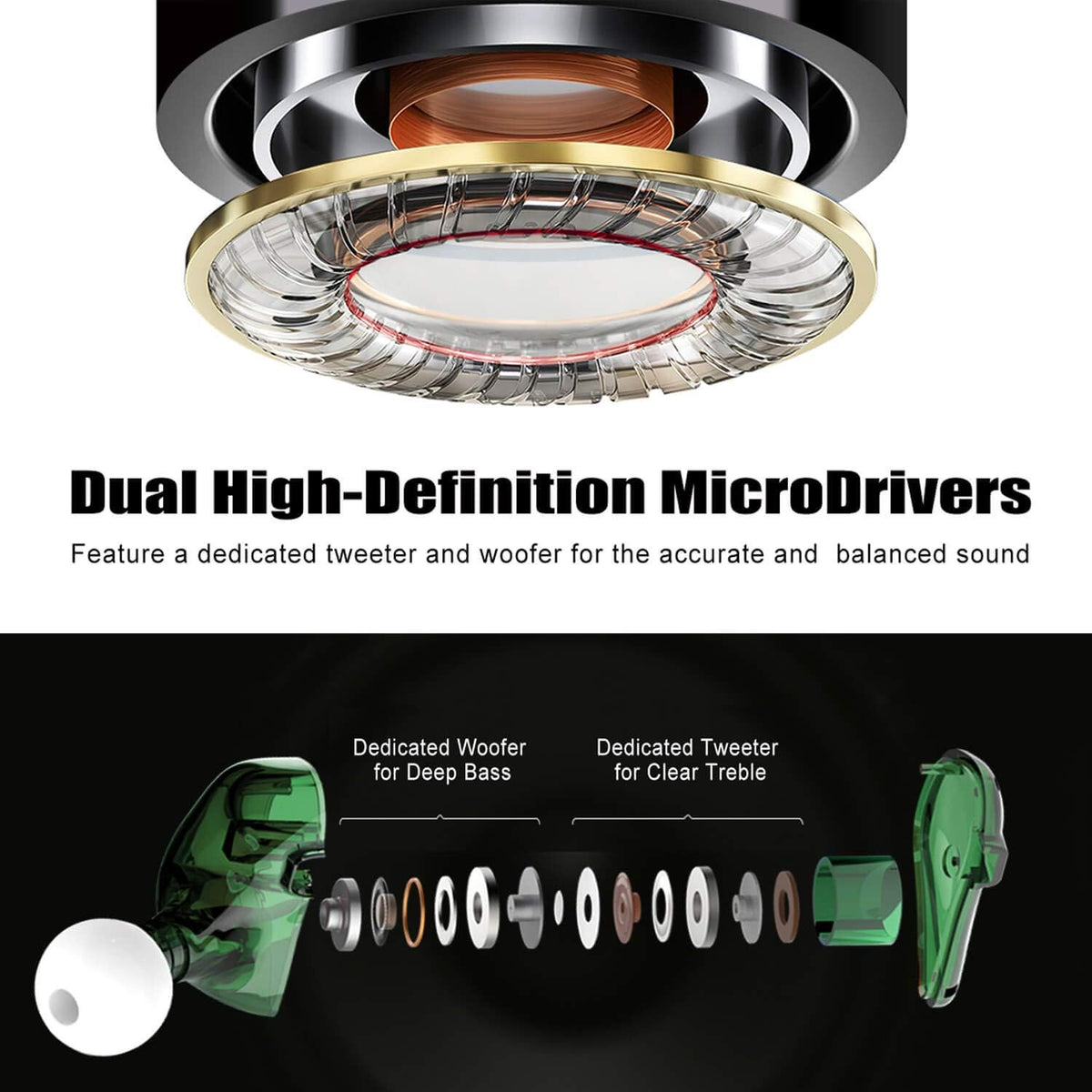Bsinger+Pro in Ear Monitor for Musicians with MMCX Replaceable Cables; Noise-Isolating and Universal-Fit (Green)