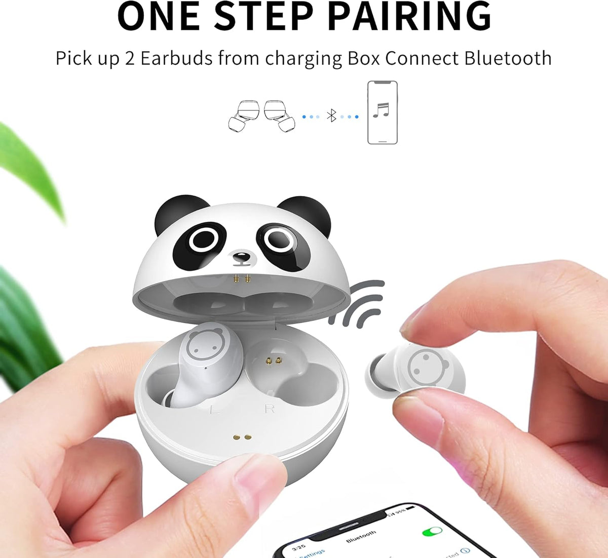 Kids Wireless Earbuds, True Wireless Stereo Bluetooth Headphones,Cartoon Panda Charging Case Sweat Proof Bluetooth 5.1 Headset In-Ear Noise Reduction Sports Earphones for Phone Pad.