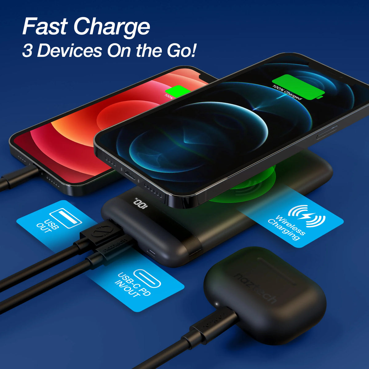 Naztech Powerbolt PD Wireless Power Bank with MFI Input
