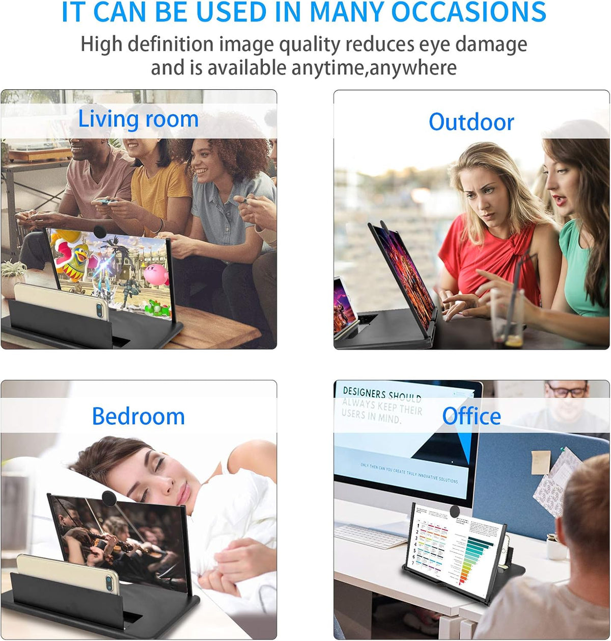 For 16 Inch Phone Screen Magnifier, HD Mobile Phone Screen Amplifier Pulling-Out Movie Video Enlarger Eye Protection with Foldable Stand Holder for All Smartphones-Black