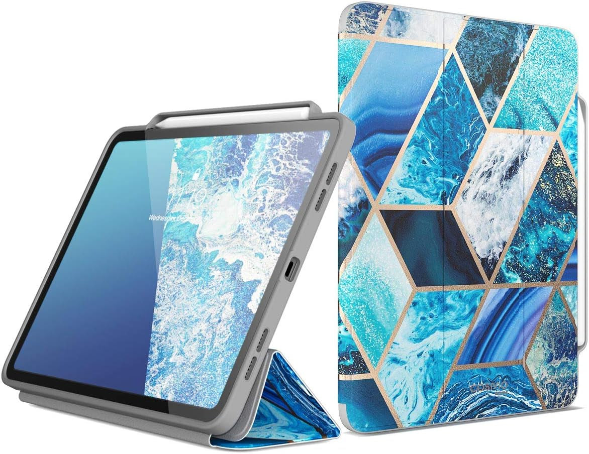 Cosmo Case for New Ipad Pro 11 Inch (2022/2021/2020 Release), Full-Body Trifold Stand Protective Case Smart Cover with Auto Sleep/Wake & Pencil Holder (Marble)
