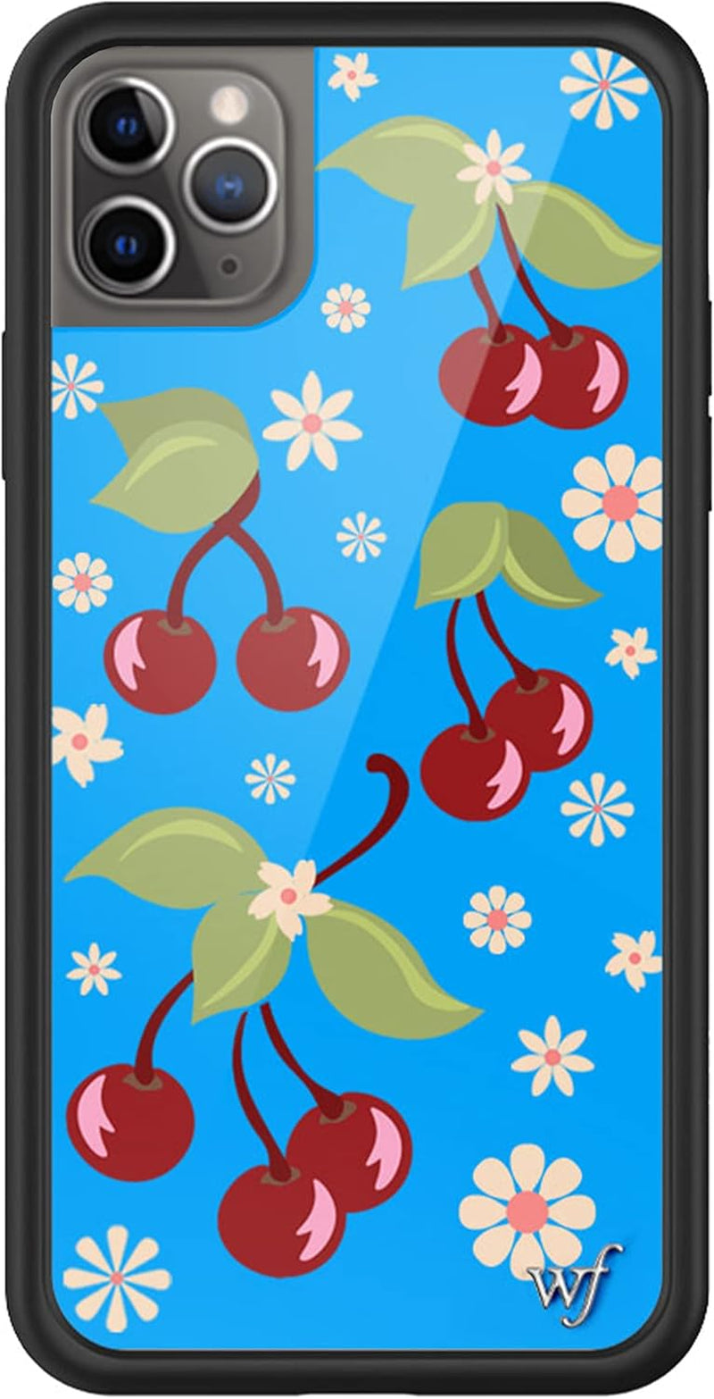 Cases - Cherry Blossom Case, Compatible with Apple Iphone 11 Pro Max | Blue, Vintage, Cherries, Red, Flowers - Protective Black Bumper, 4Ft Drop Test Certified, Women Owned Small Business