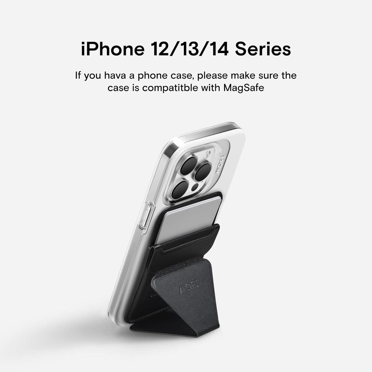 Magsafe Wallet for Iphone 15/14/13/12 Series, Strong Magnetic Phone Card Holder Fit 2 Cards & 3 Viewing Angles & Stain-Resistant Vegan Leather Phone Stand, Night Black