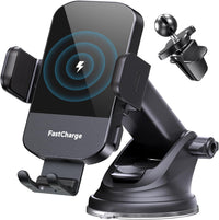 Wireless Car Charger, 15W Fast Charging Auto Clamping Car Charger Phone Mount Phone Holder Fit for Iphone 15 14 13 12 11 Pro Max Xs, Samsung Galaxy S25 Ultra S24 S23 S22, S21, S20, Green