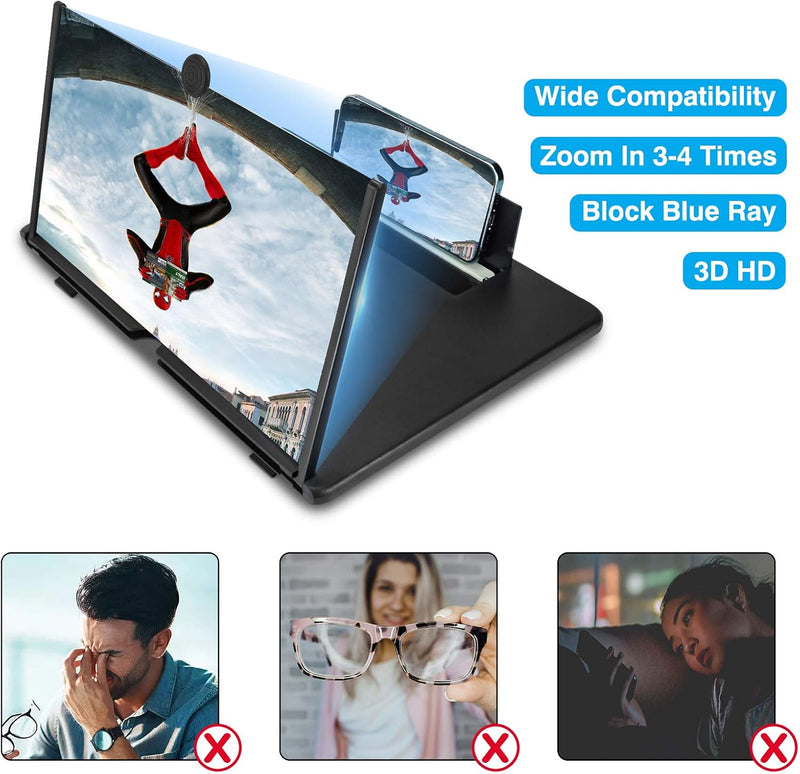 For 16 Inch Phone Screen Magnifier, HD Mobile Phone Screen Amplifier Pulling-Out Movie Video Enlarger Eye Protection with Foldable Stand Holder for All Smartphones-Black